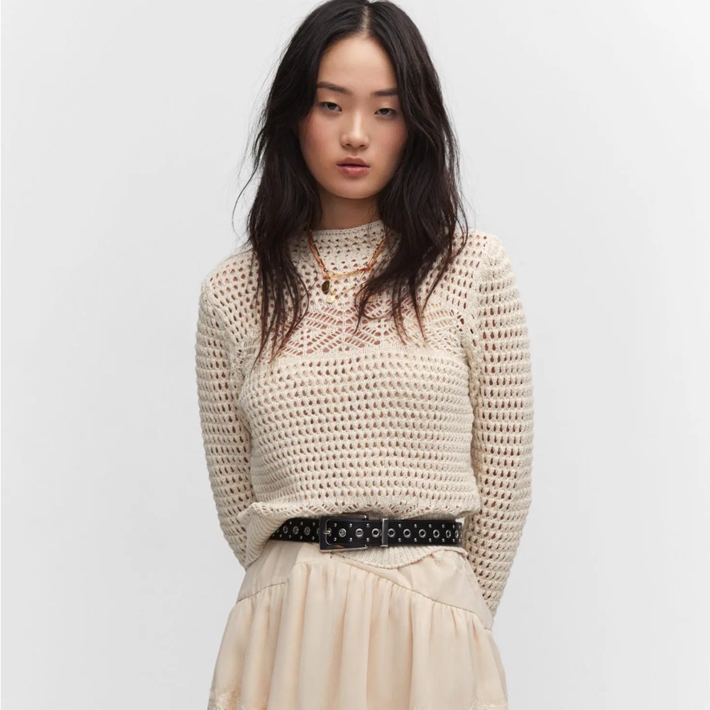 NWT Mango Openwork Sweater with Perkins Collar - Size M